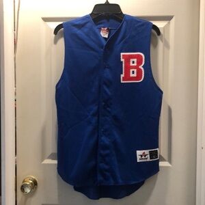 B front/ 5 back Blue Red Letters Athletic Button-Up Jersey Tank sz Small